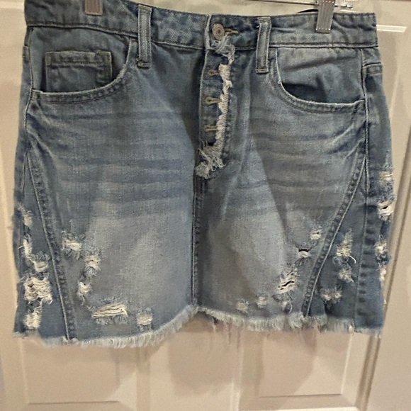 Vervet Distresser High Rise Blue Jean Button Front Mini Skirt - Picture 10 of 14